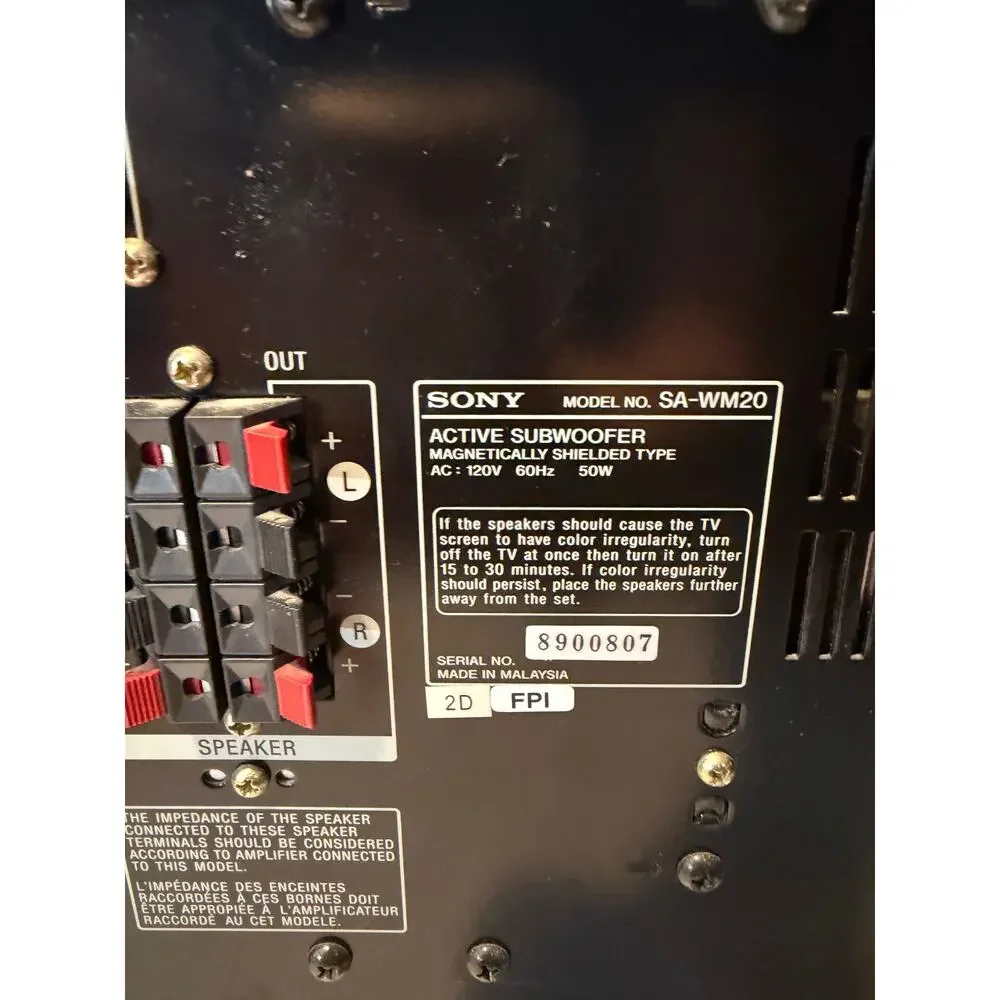 Sony SA-WM20 Active Subwoofer Loudspeaker Magnetically Shielded 50W WORKING E211